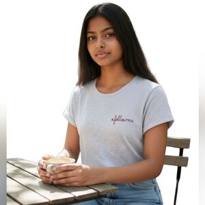 NWT REVOLVE Maison Labiche Paris Slogan Embroidered #followme Tee in Gray